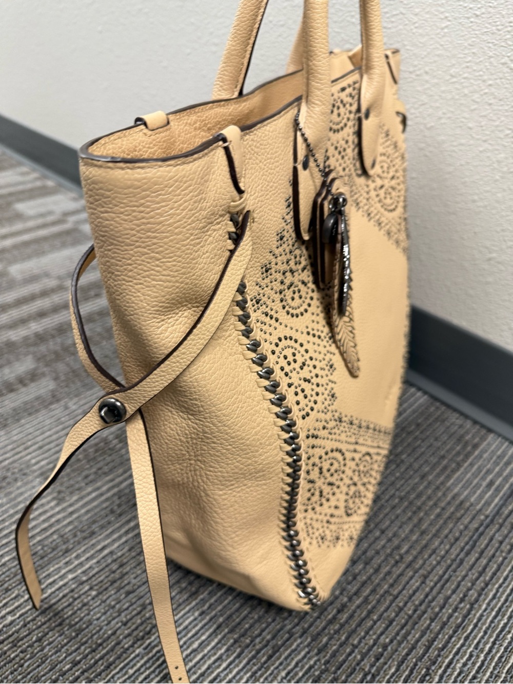 Coach Tatum Whiplash Neutral Beige Studded Leather tote - Picture 12 of 16
